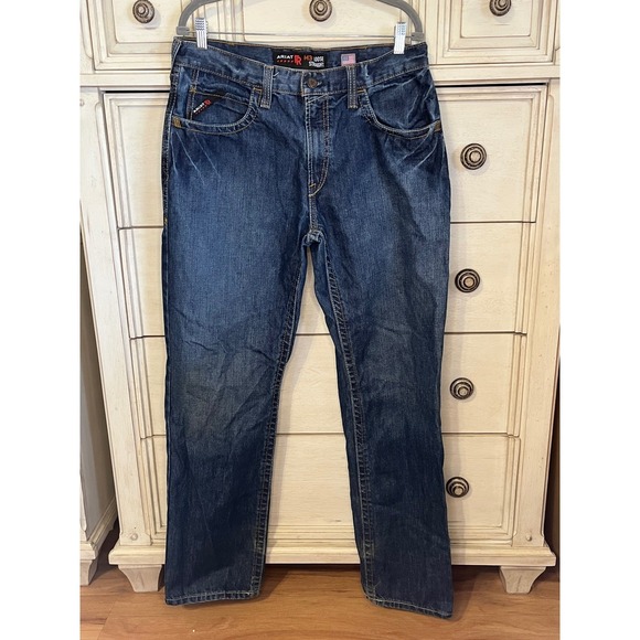 Ariat FR M3 Loose Straight Leg Jeans Mens 34x34 Flame Resistant Work Denim Blue - Picture 2 of 5